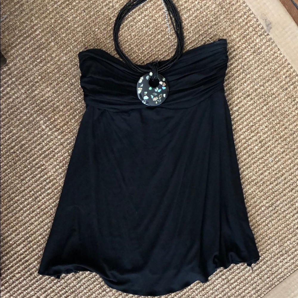 Black top with necklace embellishment added